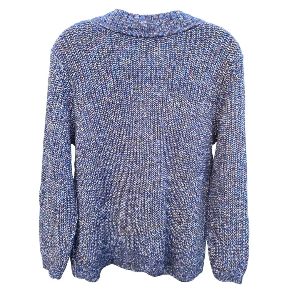 Susan Graver Blue Tweed Cardigan Sweater L – Preppy V-Neck Button-Up